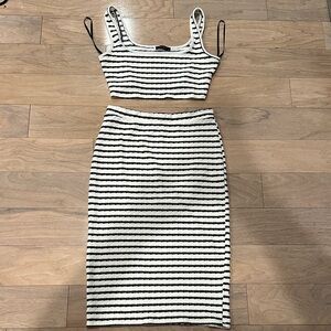 Black and White Striped bralette and Skirt Set